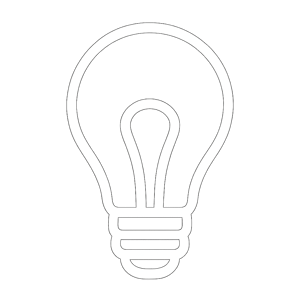 A white lightbulb outline with a transparent background to be used as an icon on a website-1